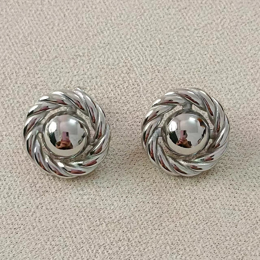 18K Gold Plated Classic Style Round Ear Studs