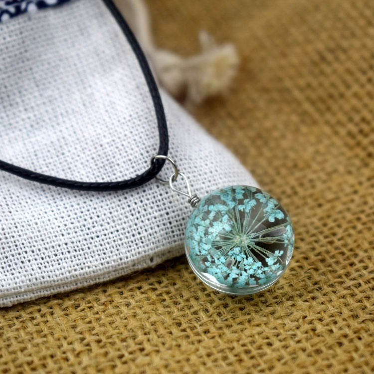 Starry Necklace with Dried Flowers and Gemstones