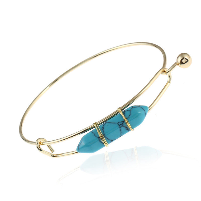 Geometric Shape Natural Gem Metal Bracelet for Women