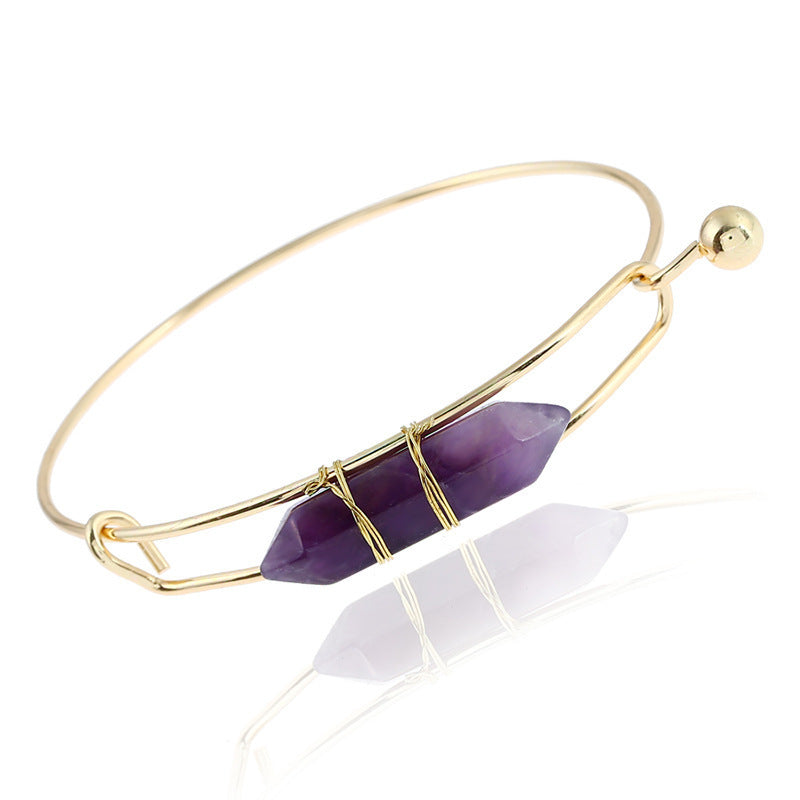 Geometric Shape Natural Gem Metal Bracelet for Women