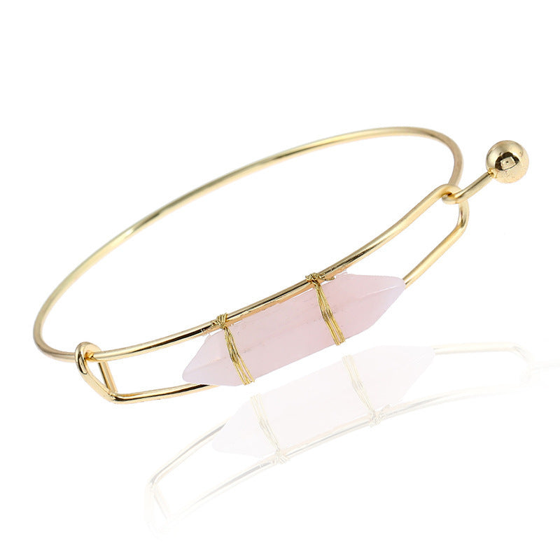 Geometric Shape Natural Gem Metal Bracelet for Women