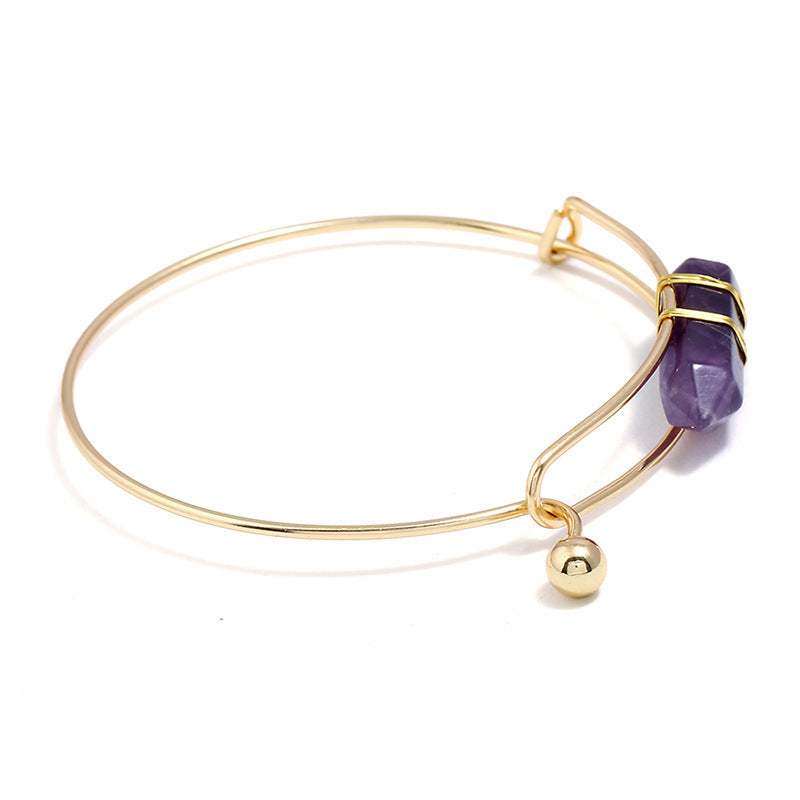 Geometric Shape Natural Gem Metal Bracelet for Women