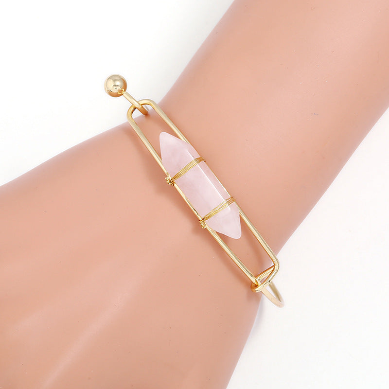 Geometric Shape Natural Gem Metal Bracelet for Women