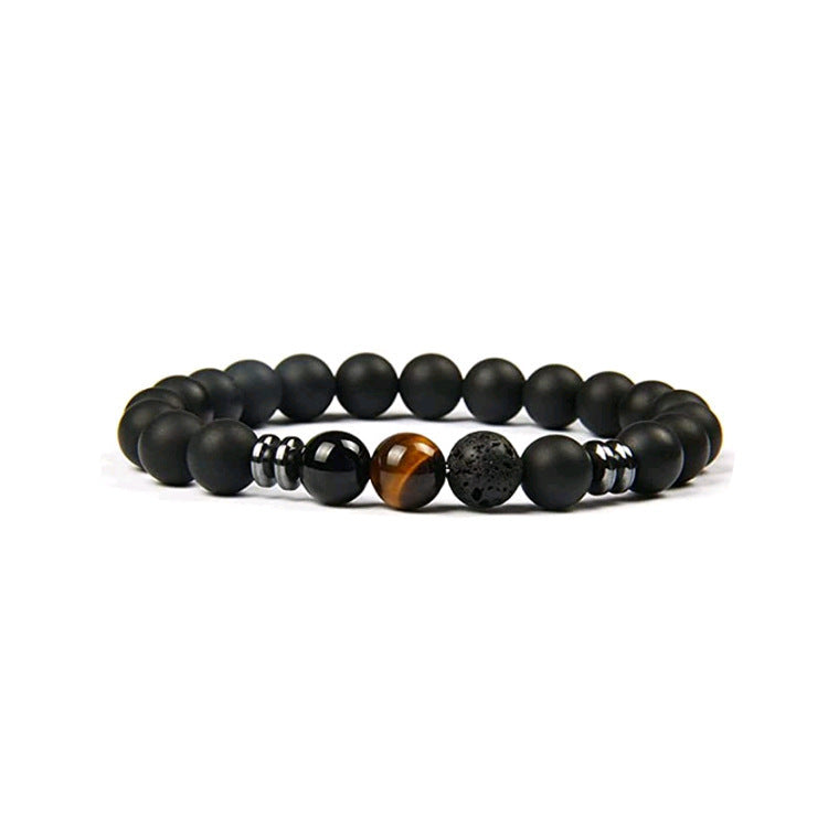 Stylish Men's Bracelet: Tiger Eye and Volcanic Stones