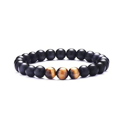 Stylish Men's Bracelet: Tiger Eye and Volcanic Stones