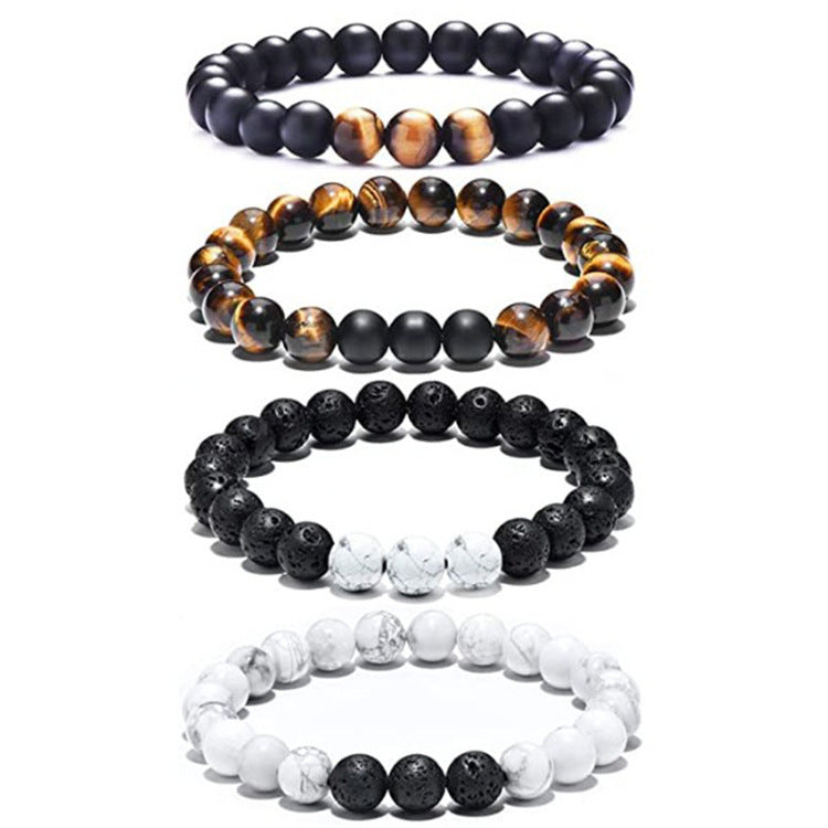 Stylish Men's Bracelet: Tiger Eye and Volcanic Stones