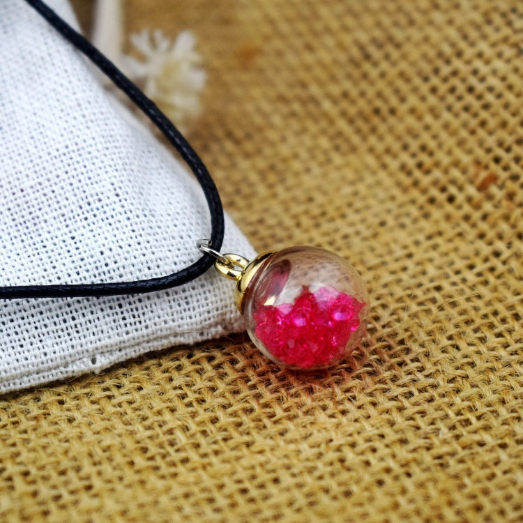 Starry Necklace with Dried Flowers and Gemstones