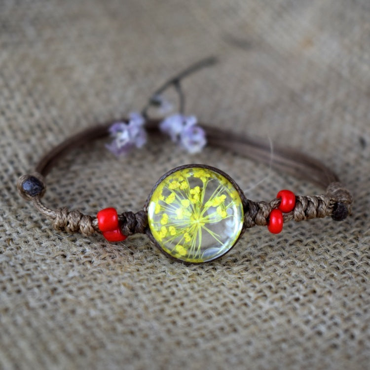 Starry Necklace with Dried Flowers and Gemstones