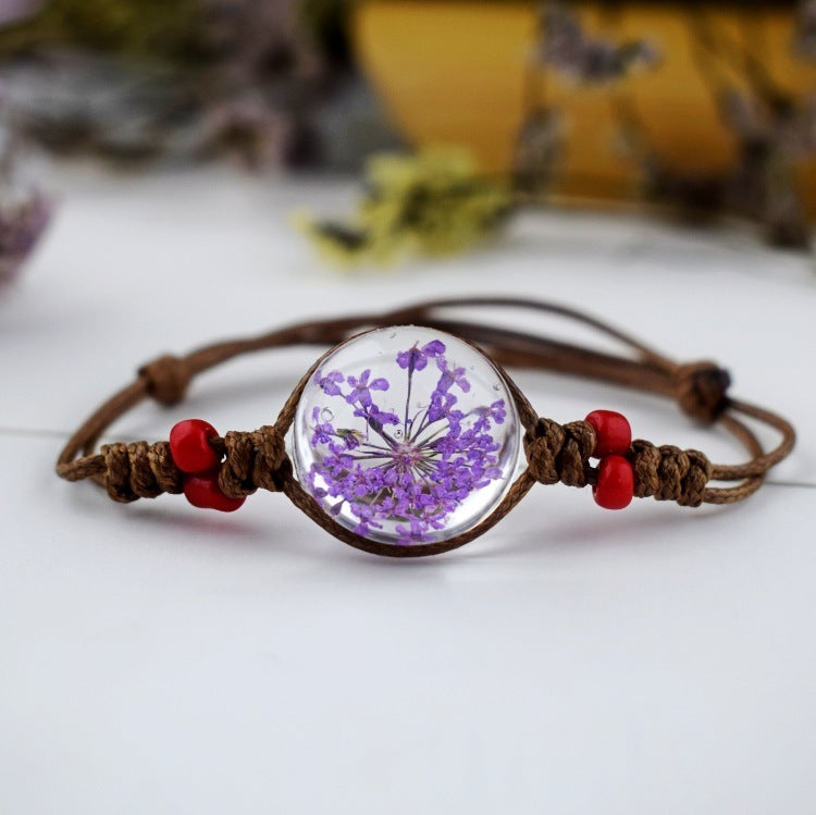 Starry Necklace with Dried Flowers and Gemstones