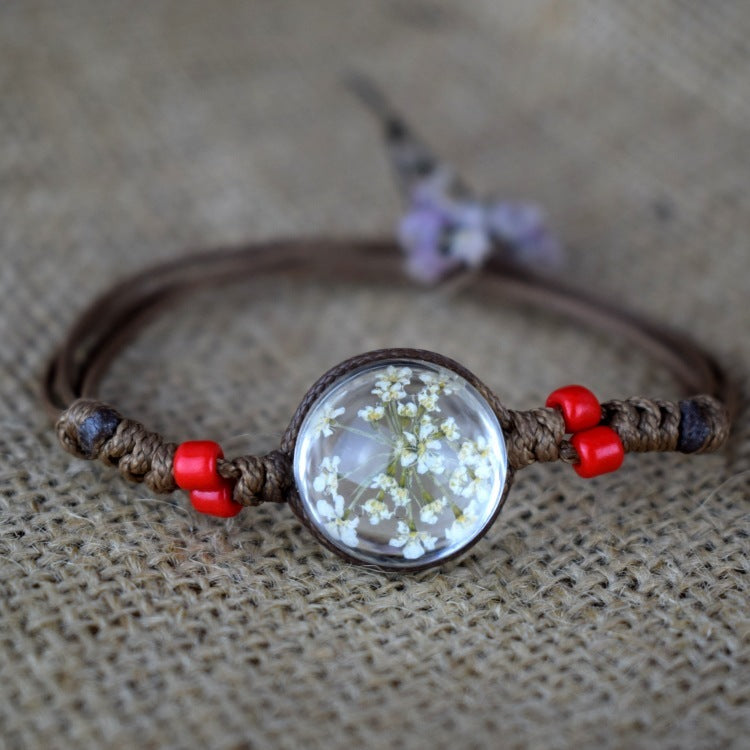 Starry Necklace with Dried Flowers and Gemstones