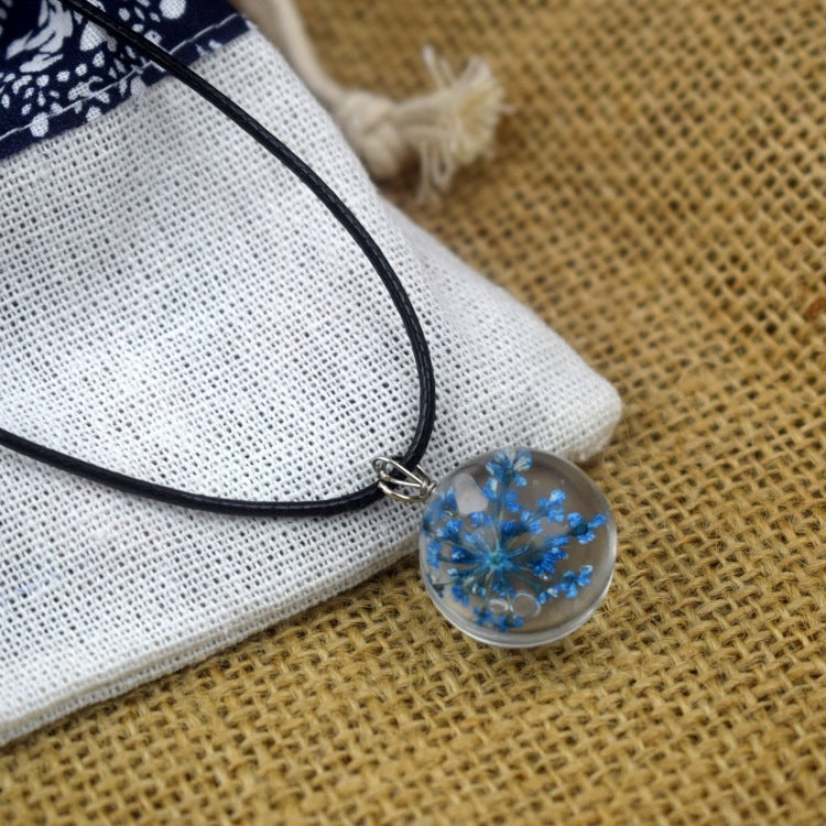 Starry Necklace with Dried Flowers and Gemstones