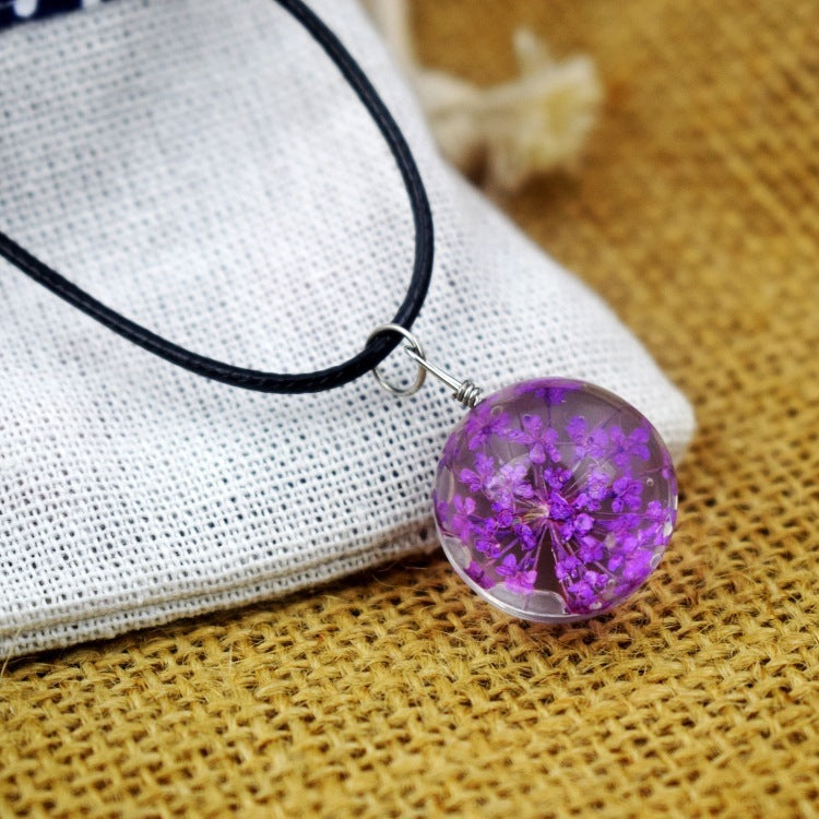 Starry Necklace with Dried Flowers and Gemstones