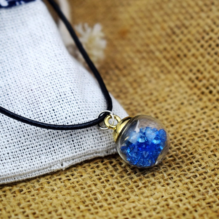 Starry Necklace with Dried Flowers and Gemstones