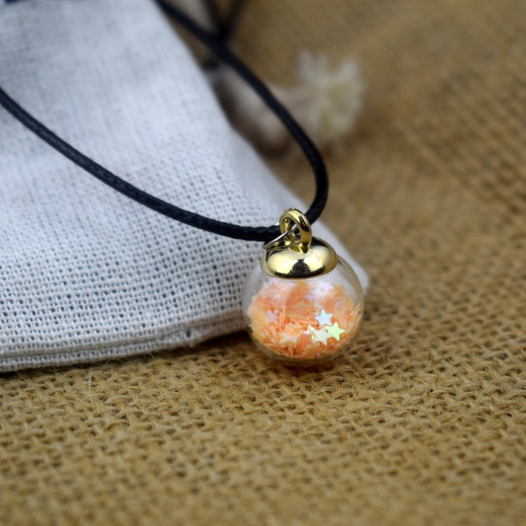 Starry Necklace with Dried Flowers and Gemstones