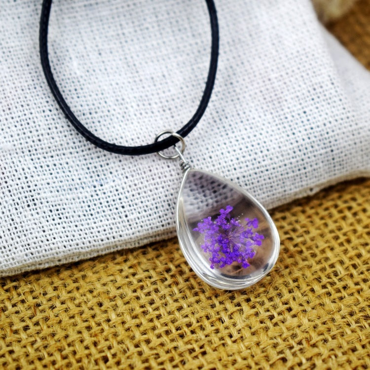 Starry Necklace with Dried Flowers and Gemstones