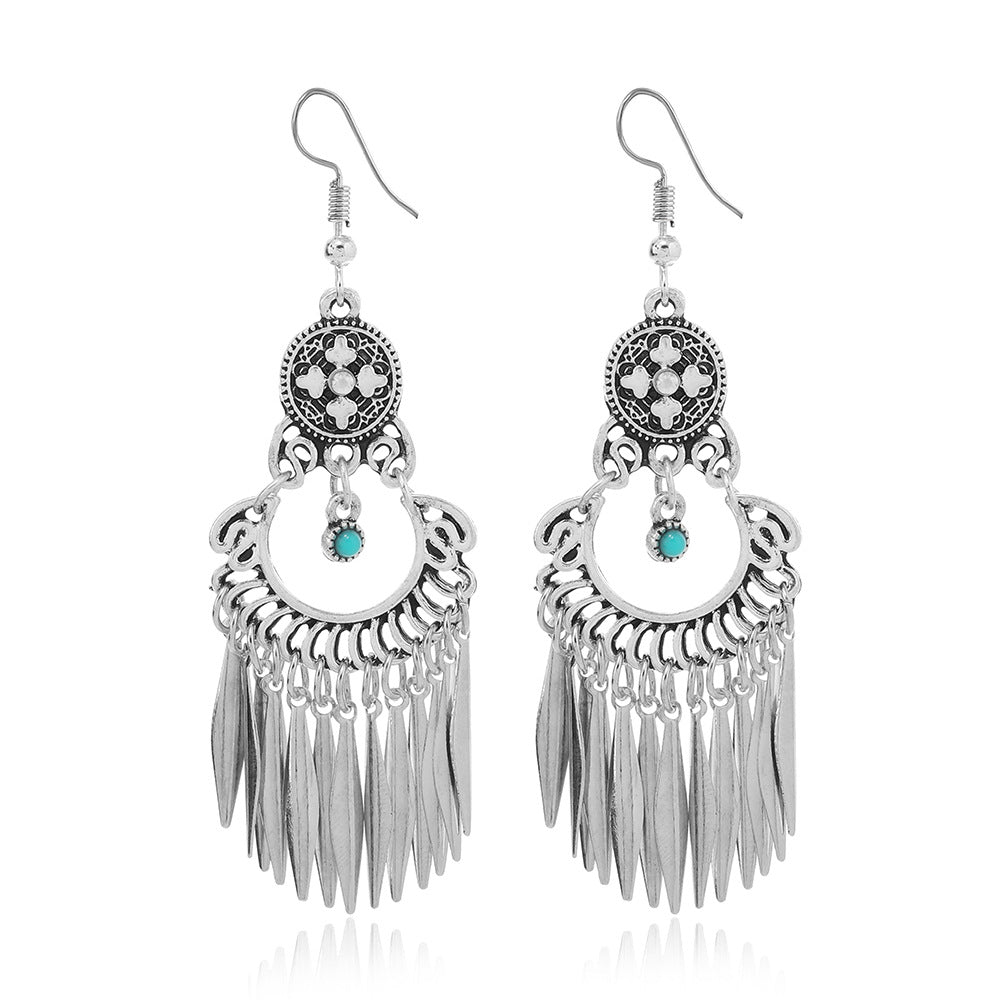 Turquoise Alloy Geometric Drop Earrings