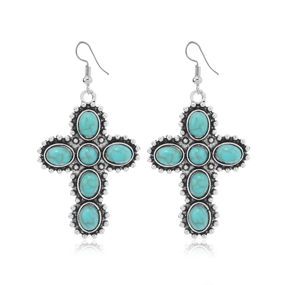 Turquoise Alloy Geometric Drop Earrings