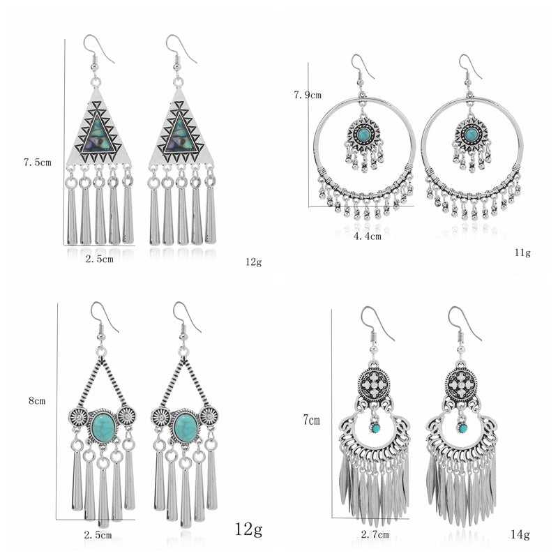 Turquoise Alloy Geometric Drop Earrings