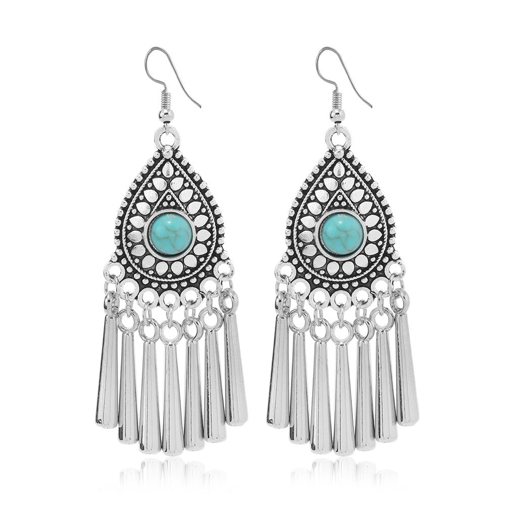 Turquoise Alloy Geometric Drop Earrings