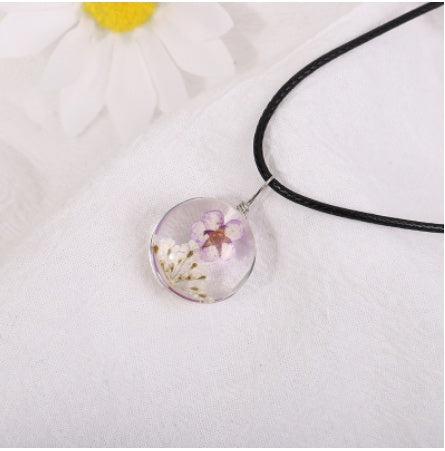 Starry Necklace with Dried Flowers and Gemstones