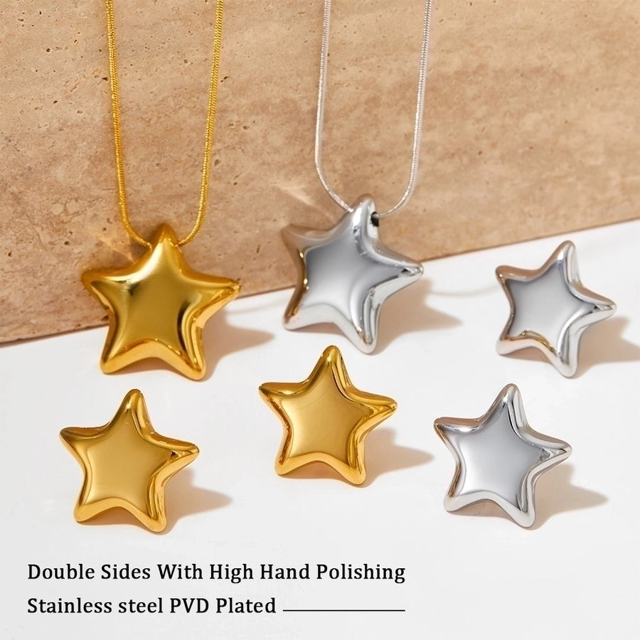 16K Gold Plated 304 Stainless Steel Star Earrings & Necklace