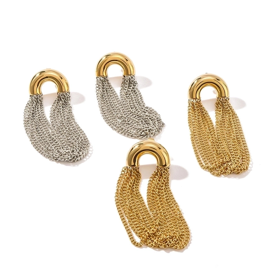 18K Gold Plated 304 Stainless Steel Semicircle, Tassel, Lines Drop Earrings