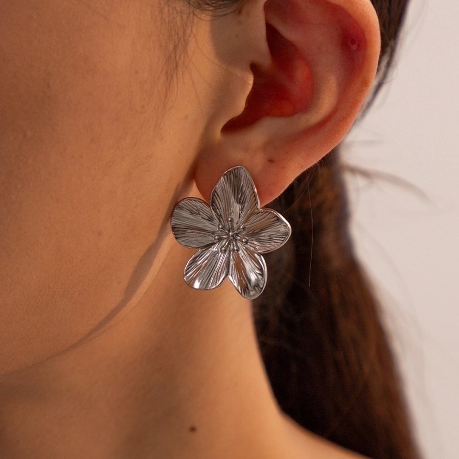 Flower Petal 304 Stainless Steel 18K Gold Plated Ear Studs