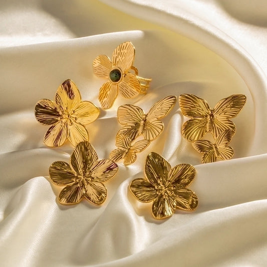 18K Gold Plated 304 Stainless Steel Flower/ Butterfly Earrings