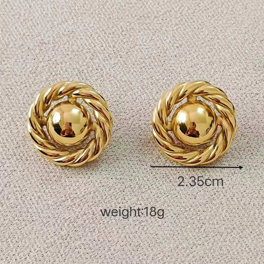 18K Gold Plated Classic Style Round  Ear Studs