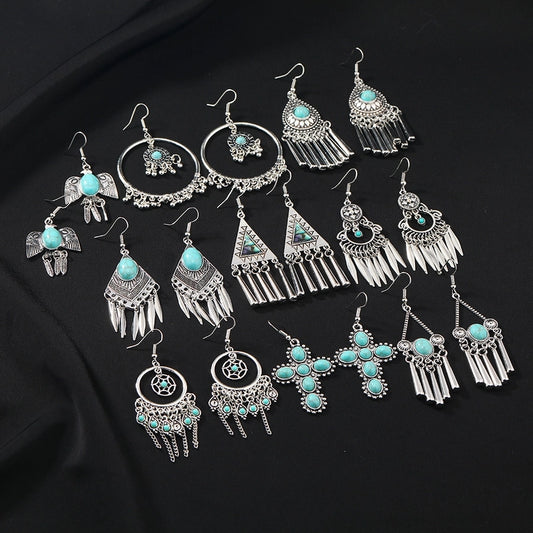 Turquoise Alloy Geometric Drop Earrings