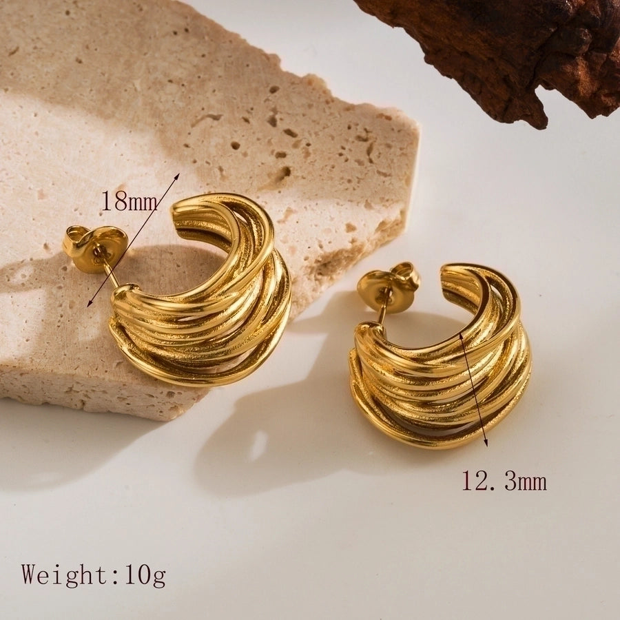 14K Gold Plated 304 Stainless Steel C Shape Ear Studs