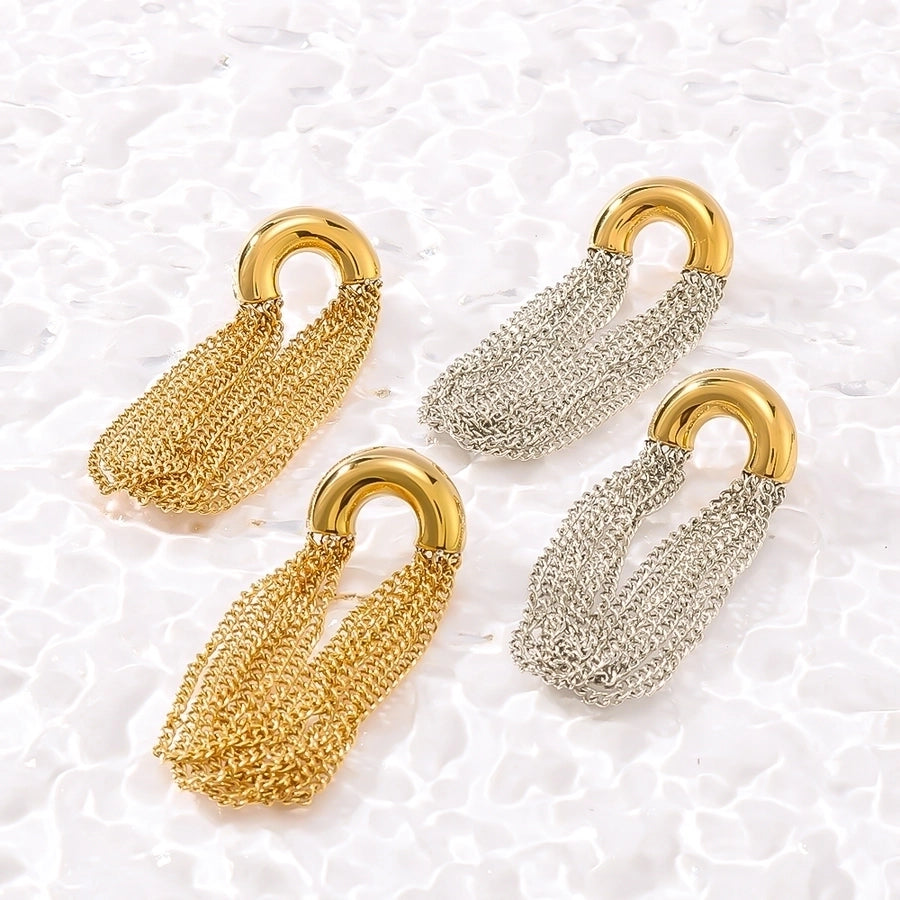 18K Gold Plated 304 Stainless Steel Semicircle, Tassel, Lines Drop Earrings