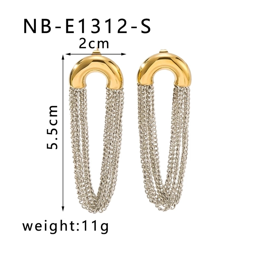 18K Gold Plated 304 Stainless Steel Semicircle, Tassel, Lines Drop Earrings