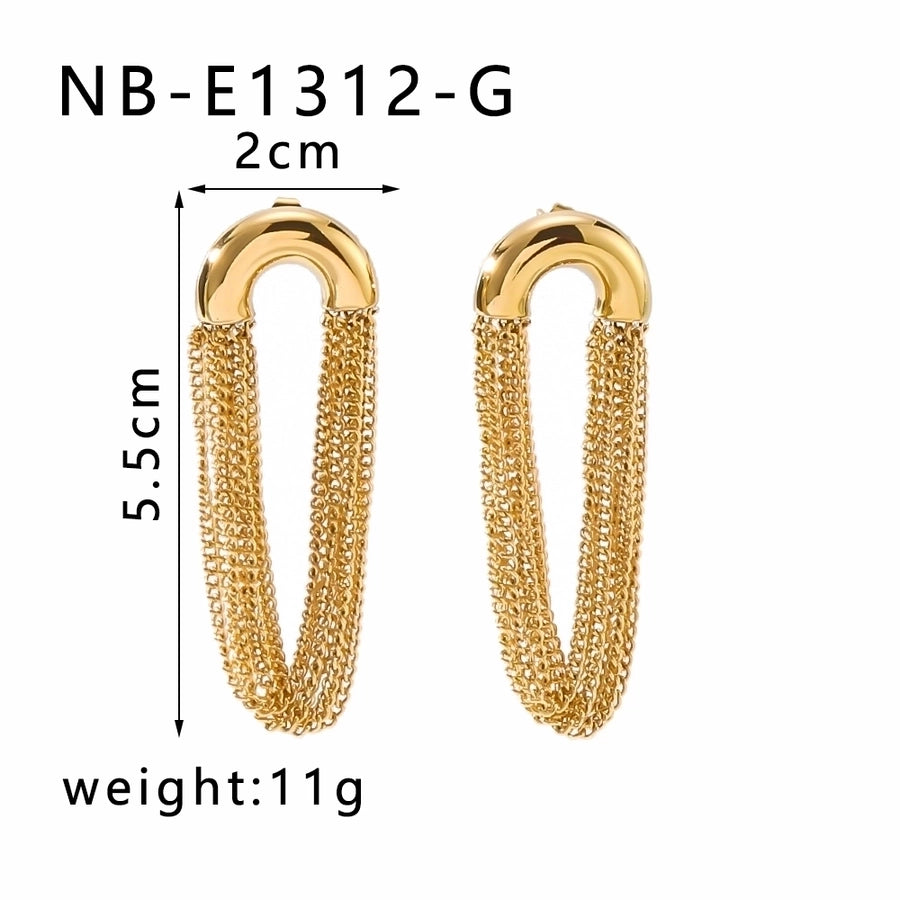 18K Gold Plated 304 Stainless Steel Semicircle, Tassel, Lines Drop Earrings