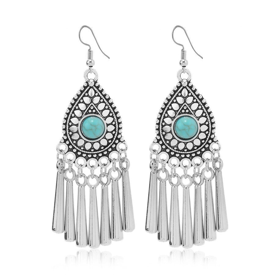 Turquoise Alloy Geometric Drop Earrings