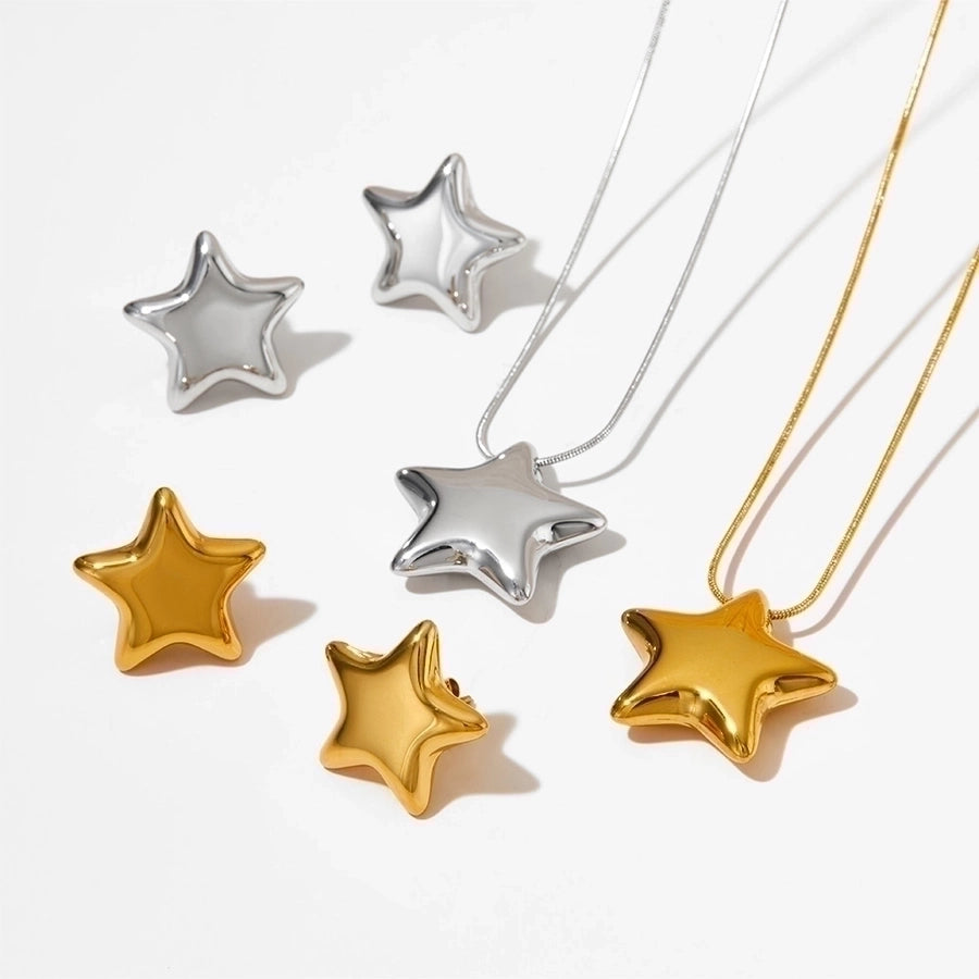 16K Gold Plated 304 Stainless Steel Star Earrings & Necklace