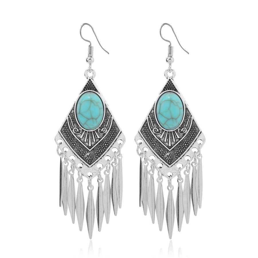 Turquoise Alloy Geometric Drop Earrings