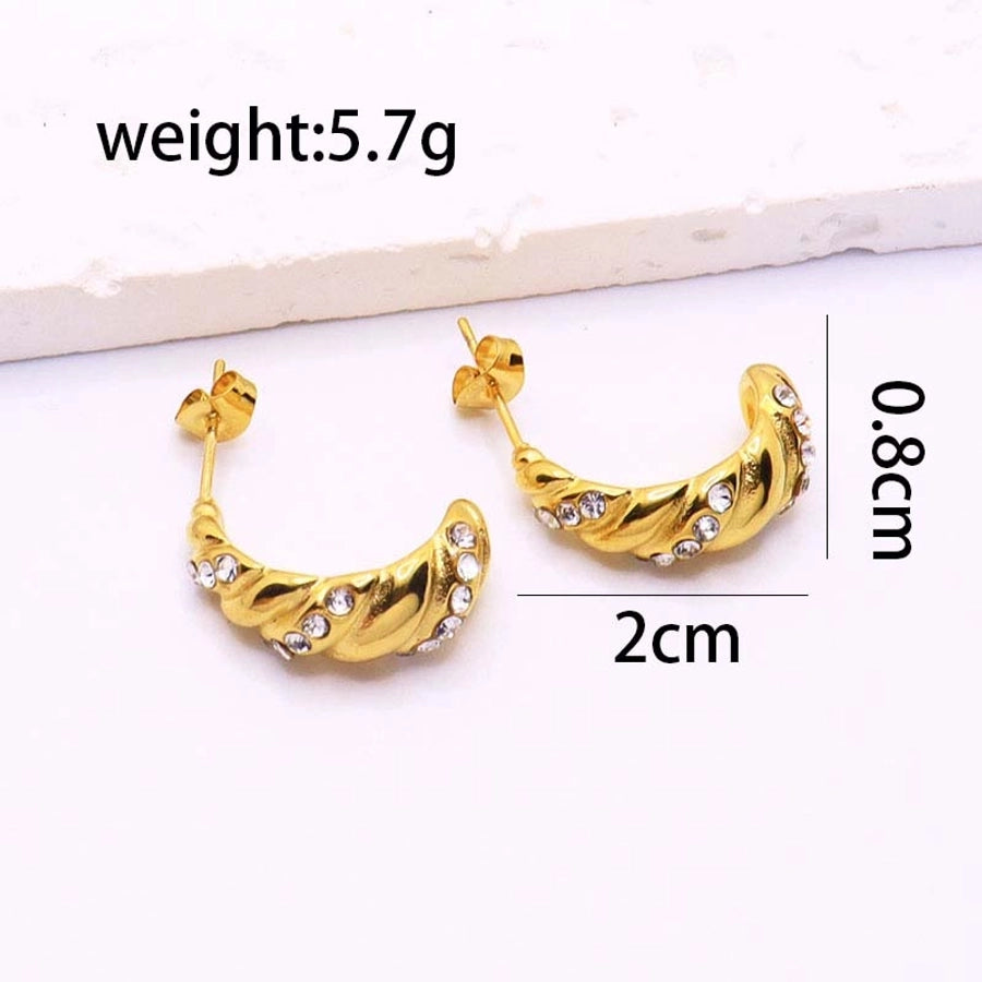 C Shape Water Droplets 18K Gold Plated 304 Ear Studs