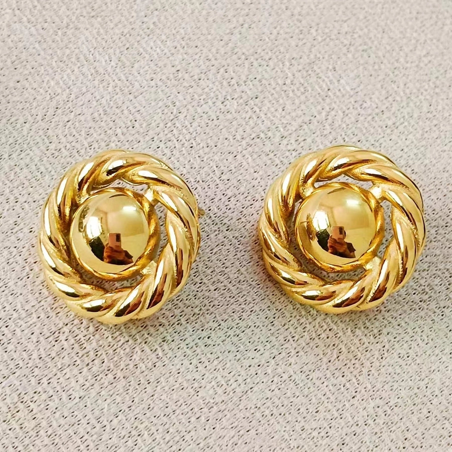 18K Gold Plated Classic Style Round  Ear Studs