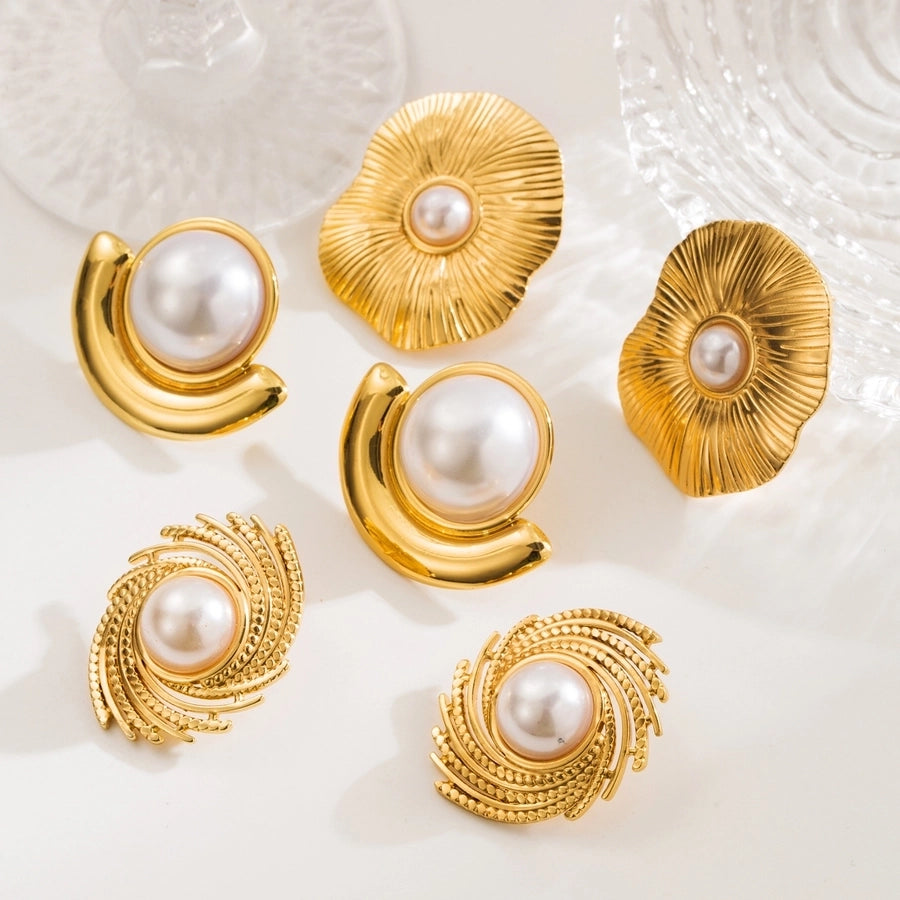 Pearl Ear Studs 304 Stainless Steel  18K Gold Plated