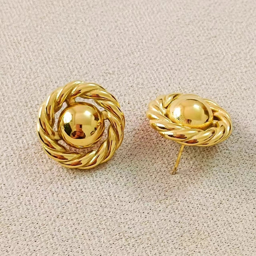 18K Gold Plated Classic Style Round  Ear Studs