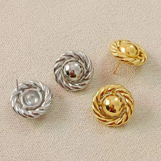 18K Gold Plated Classic Style Round  Ear Studs