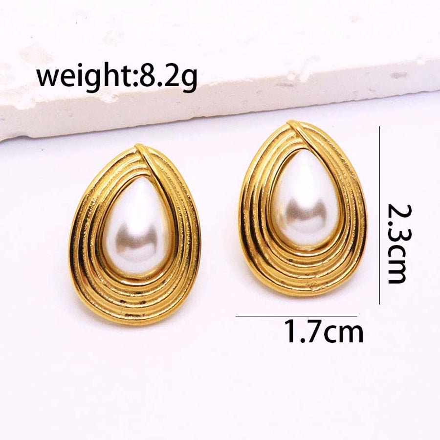 C Shape Water Droplets 18K Gold Plated 304 Ear Studs