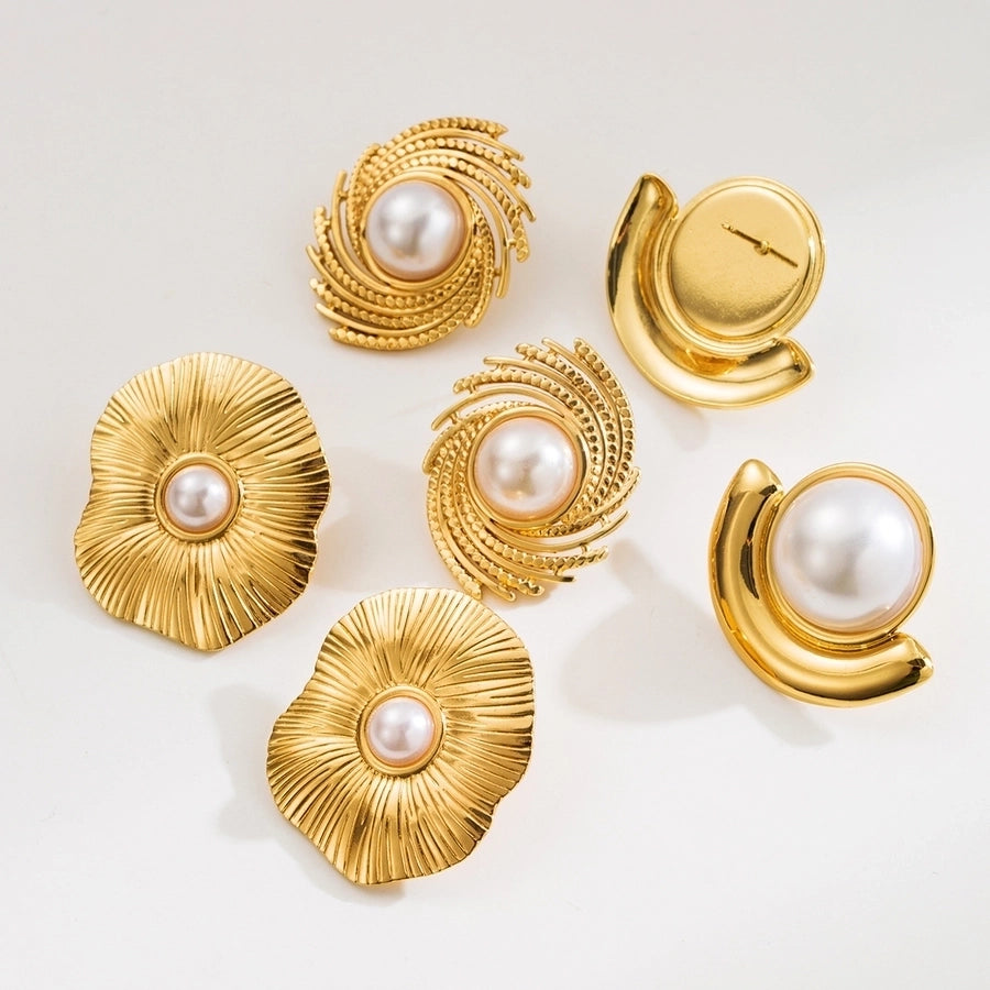 Pearl Ear Studs 304 Stainless Steel  18K Gold Plated