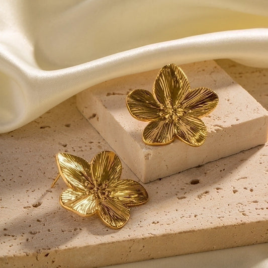 Flower Petal 304 Stainless Steel 18K Gold Plated Ear Studs