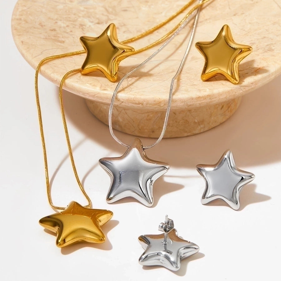 16K Gold Plated 304 Stainless Steel Star Earrings & Necklace