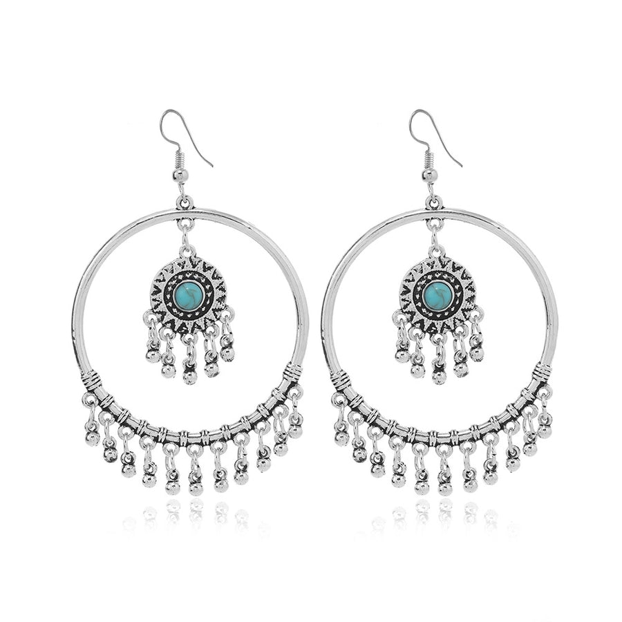 Turquoise Alloy Geometric Drop Earrings