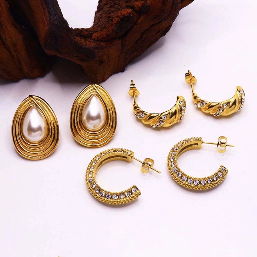 C Shape Water Droplets 18K Gold Plated 304 Ear Studs