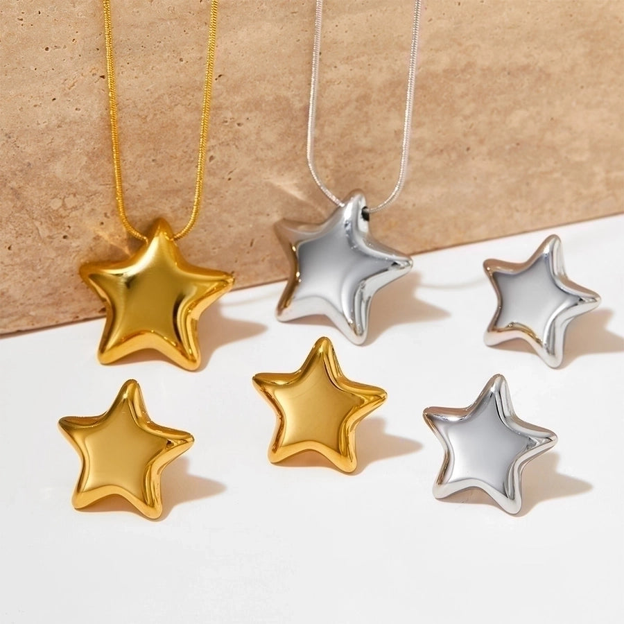 16K Gold Plated 304 Stainless Steel Star Earrings & Necklace