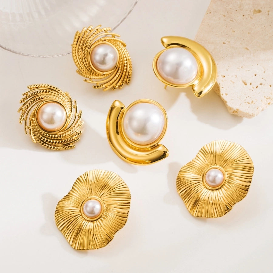 Pearl Ear Studs 304 Stainless Steel  18K Gold Plated